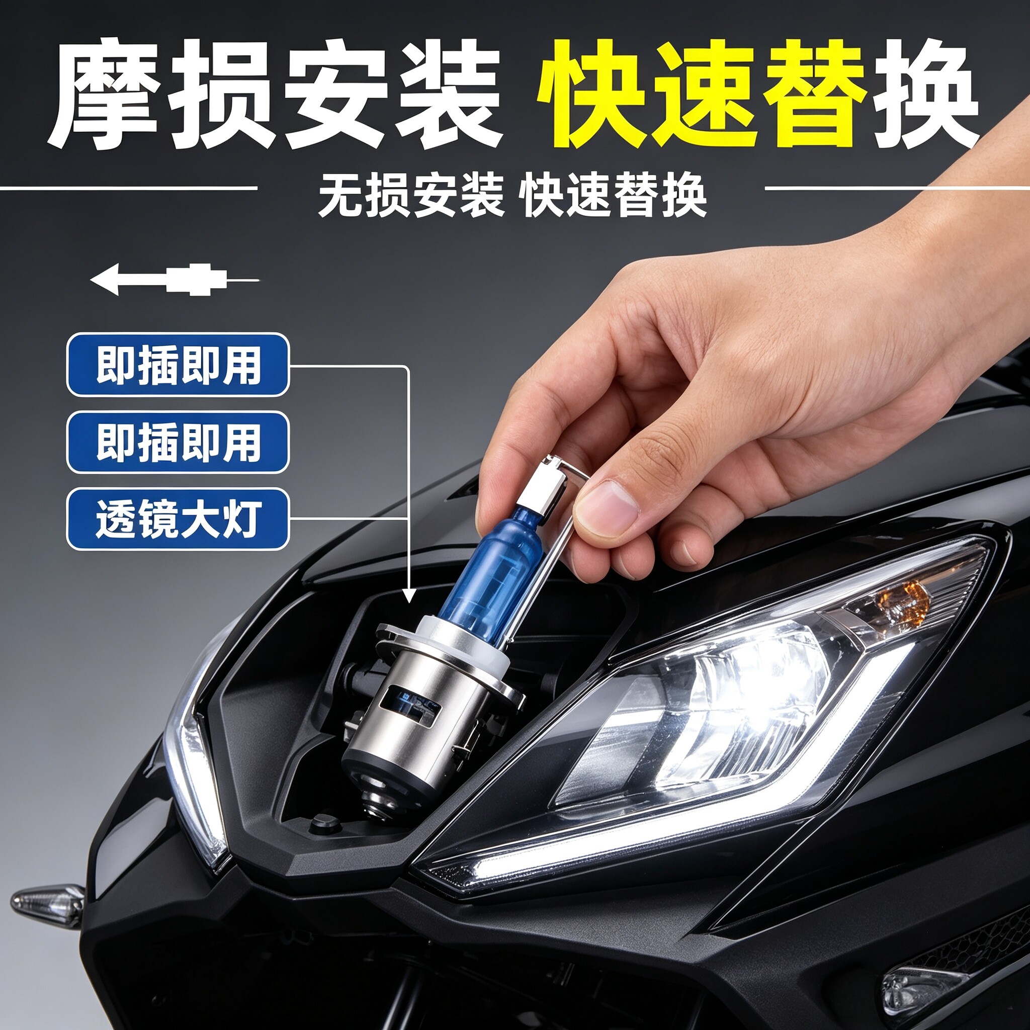 摩托车氙气灯疝气灯前大灯超亮灯珠灯泡高亮度强光远近光无损安装