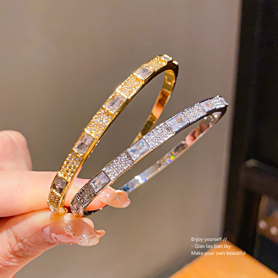 14k真金电镀锆石圆形方形手镯