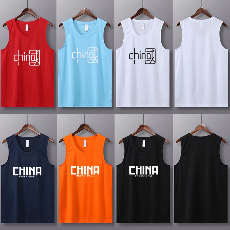 中国英文篮球训练背心速干运动T恤男女团体服班服无袖跑步健身衣
