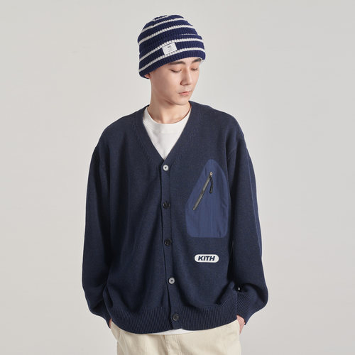 KITH美潮V领拼接口袋毛衣开衫