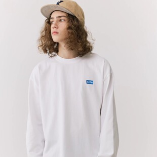 打底恤落肩男Tee情侣款 box圆领宽松全棉长袖 植绒小logo 美潮KITH