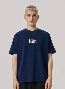 KITH 潮牌玫瑰印花短袖t恤男夏季新款美式情侣体恤重磅纯棉打底衫