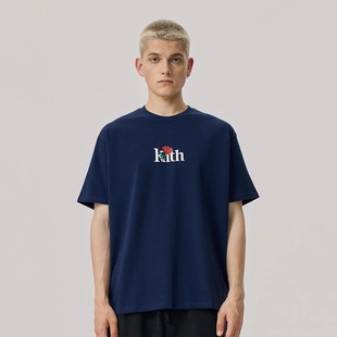 潮牌玫瑰印花短袖 情侣体恤重磅纯棉打底衫 t恤男夏季 美式 新款 KITH