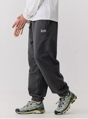 kith 秋冬休闲卫裤全棉毛圈加厚加绒男女情侣款保暖束脚运动长裤