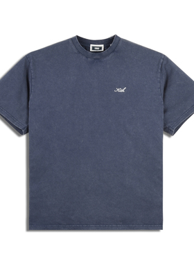 美潮KITH 小logoTee复古水洗做旧蜡染字母印花宽松男女短袖T恤