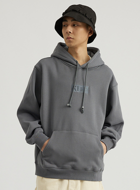 2025秋冬Kith box logo连帽卫衣男情侣加绒落肩袖宽松套头帽衫女