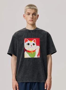 KITH 25SS Osaka大阪开业限定招财猫可爱印花短袖水洗T恤纯棉Tee
