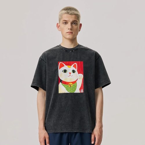 kith大阪开业限定招财猫水洗T恤