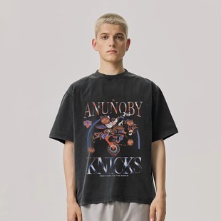 KITH2025水洗做舊 圓領(lǐng)T恤 og阿奴諾比印花寬松紐約尼克斯男女短袖