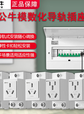 公牛模数化插座AC30 五孔16A二孔10A导轨式配电箱插座模块DZ47X