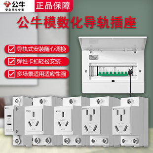 公牛模数化插座AC30 五孔16A二孔10A导轨式配电箱插座模块DZ47X