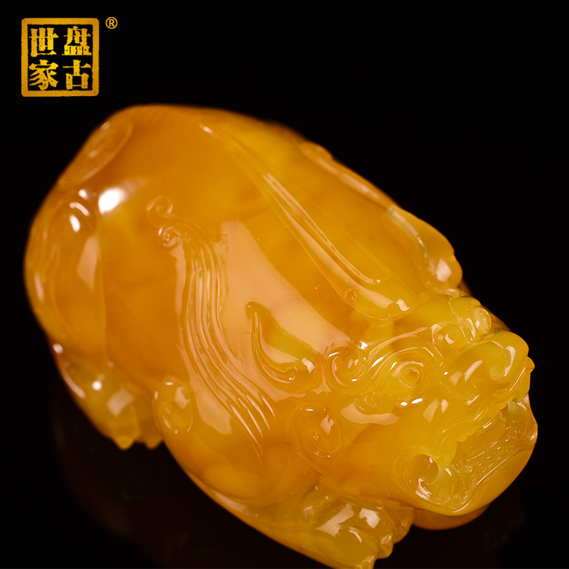 盘古世家天然琥珀蜜蜡无烤无优化鸡油红蜜蜡立体貔貅雕件吊坠摆件