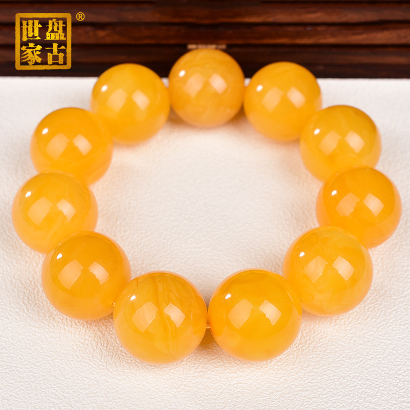 盘古世家天然琥珀蜜蜡无烤无优化满蜡鸡油红单圈圆珠手串手链手饰