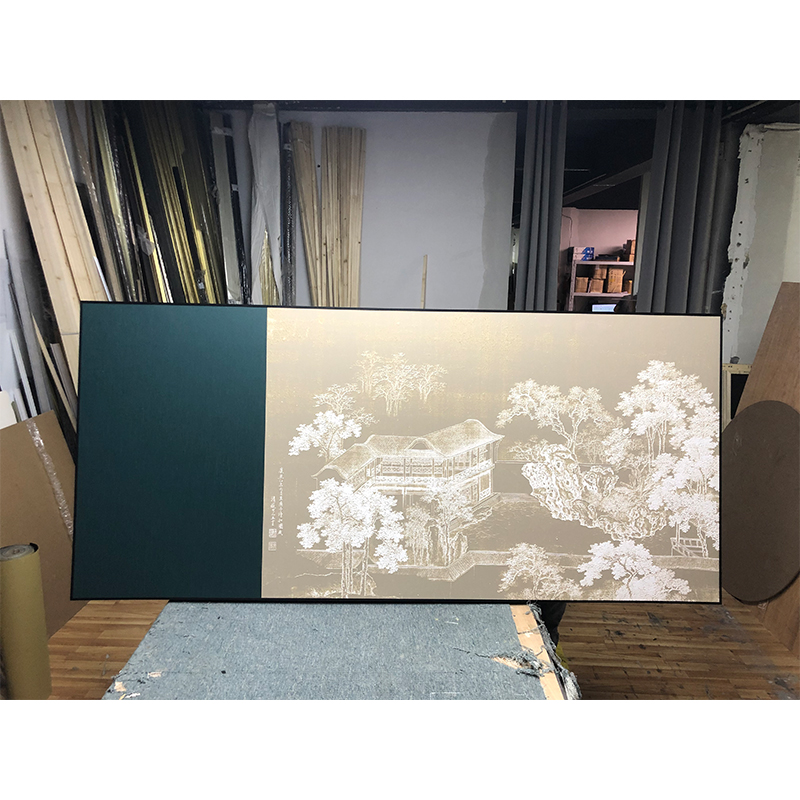 中式古典山水庭台楼阁线描3D肌理立体酒店床头家具客厅装饰 画图片