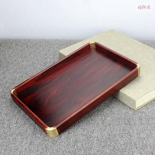 红木红酸枝包铜茶盘收纳盘