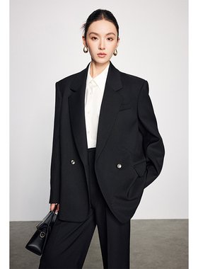 英伦风西装套装女经典黑色休闲中性风洋气简约宽松OL帅气阔腿裤