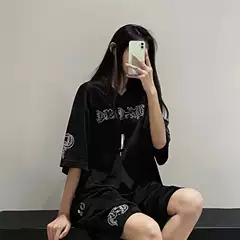 Sanskrit Graffiti Mesh Long/Short-Sleeved T-Shirt for Women Summer Couple Lazy Design Ice Hockey Suit Vest Shorts Suit