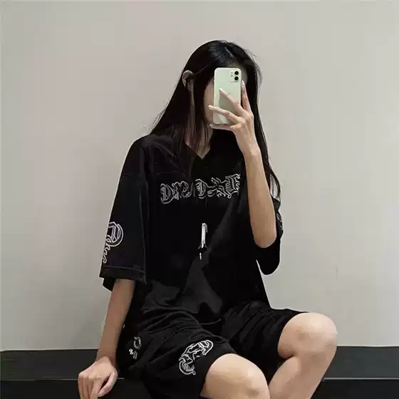 Sanskrit Graffiti Mesh Long/Short-Sleeved T-Shirt for Women Summer Couple Lazy Design Ice Hockey Suit Vest Shorts Suit