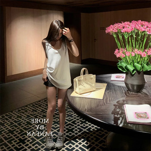 灰色辣妹T恤女夏季运动无袖背心打底衫慵懒风u领宽松休闲短款上衣