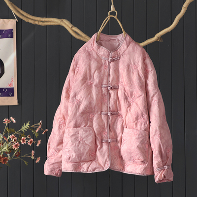 复古国风绣花立领羽绒服女盘扣冬