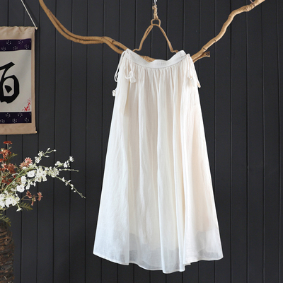 优雅文艺100%苎麻纯色大摆裙长裙