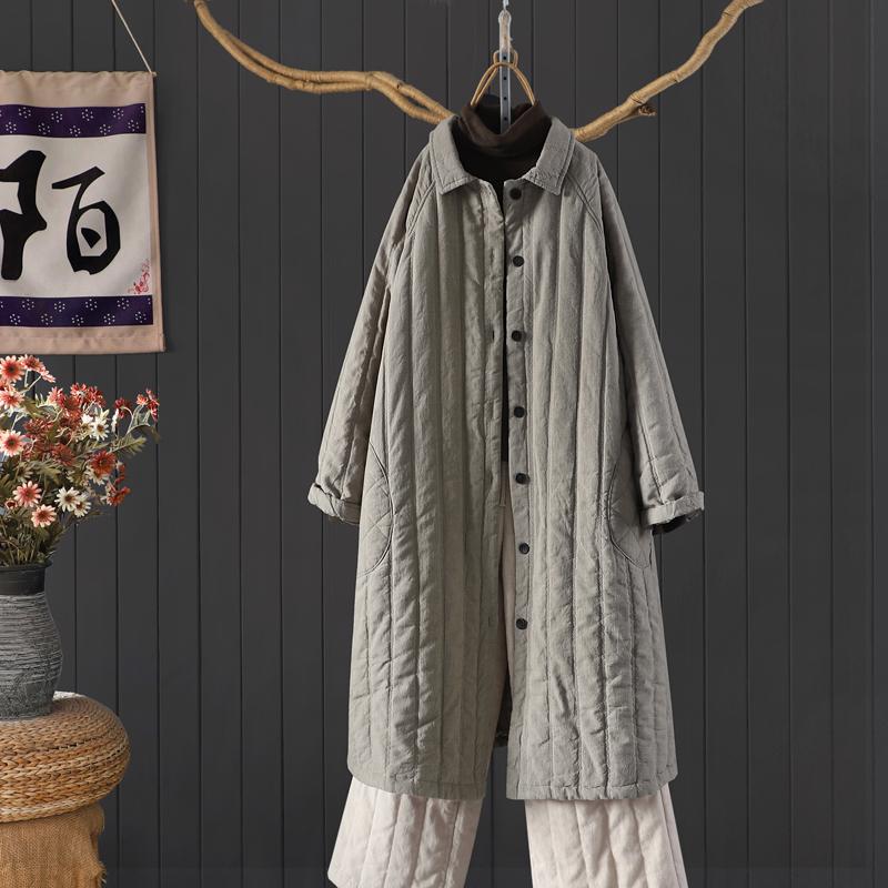文藝復古中式盤扣棉衣大口袋拼接