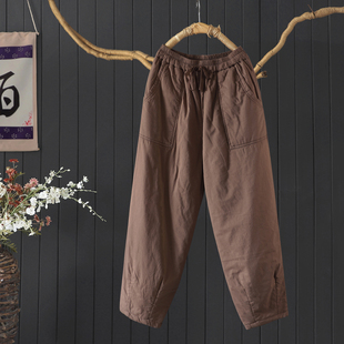 靴裤 宽松文艺大口袋夹棉加厚长裤 萝卜裤 内衬棉裤 冬 女100%棉一体式
