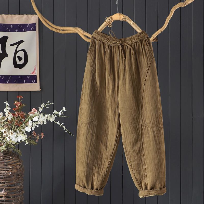 宽松慵懒纯色100%棉保暖棉裤长裤女2024年冬夹棉加厚灯笼裤萝卜裤