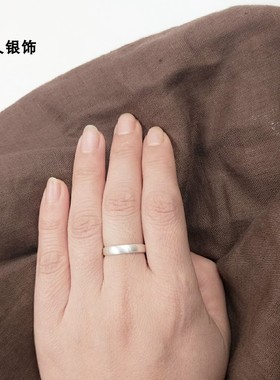 原创手工999足银戒指环女素开口