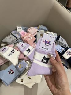 10双装 男女童袜子春秋纯棉儿童宝宝卡通库洛米中筒运动棉袜短袜子