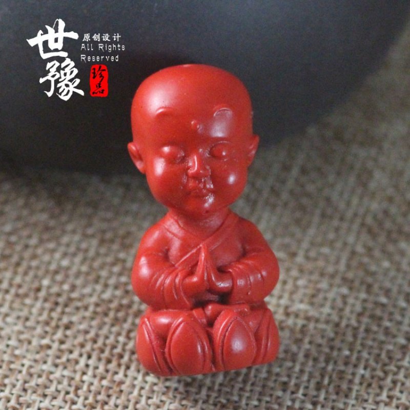 天然朱砂拜佛童子两通吊坠挂件藏传善财童子星月菩提佛珠配饰