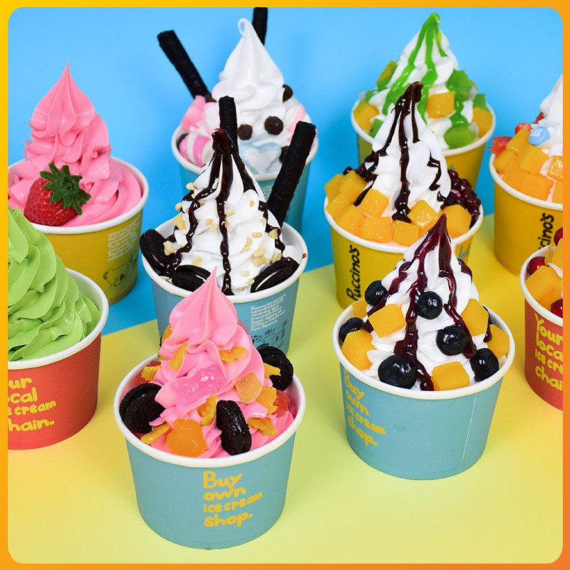 仿真冻酸奶模型冰淇淋甜品圣代模型纸碗冰淇淋样品支持订做多款