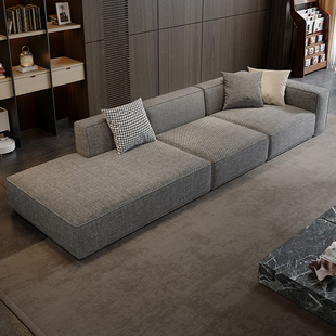 意式极简棉麻布艺沙发现代轻奢客厅家用小户型直排豆腐块转角沙发