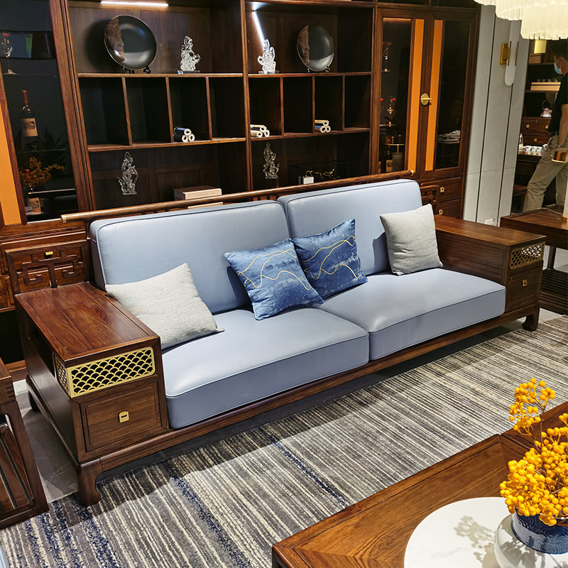 苏木实木沙发新中式胡桃木色新中式沙发禅意客厅现代简约整套组合