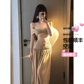 女神长裙欧美度假沙滩长裙遮肉遮肚一字肩抹胸分体泳衣女性感纯欲