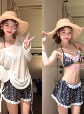 波点黑白点连体泳衣女