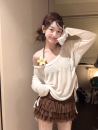 上衣防晒蛋糕裙比基尼分体泳衣女 泰国甜酷辣妹大领口露肩微透长袖