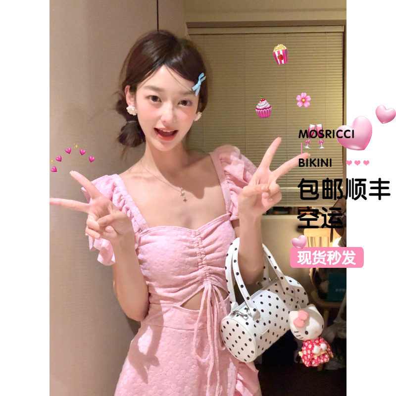 韩版连体泳衣女夏显瘦遮肚保守裙式学生荷叶边少女玩水水上乐园