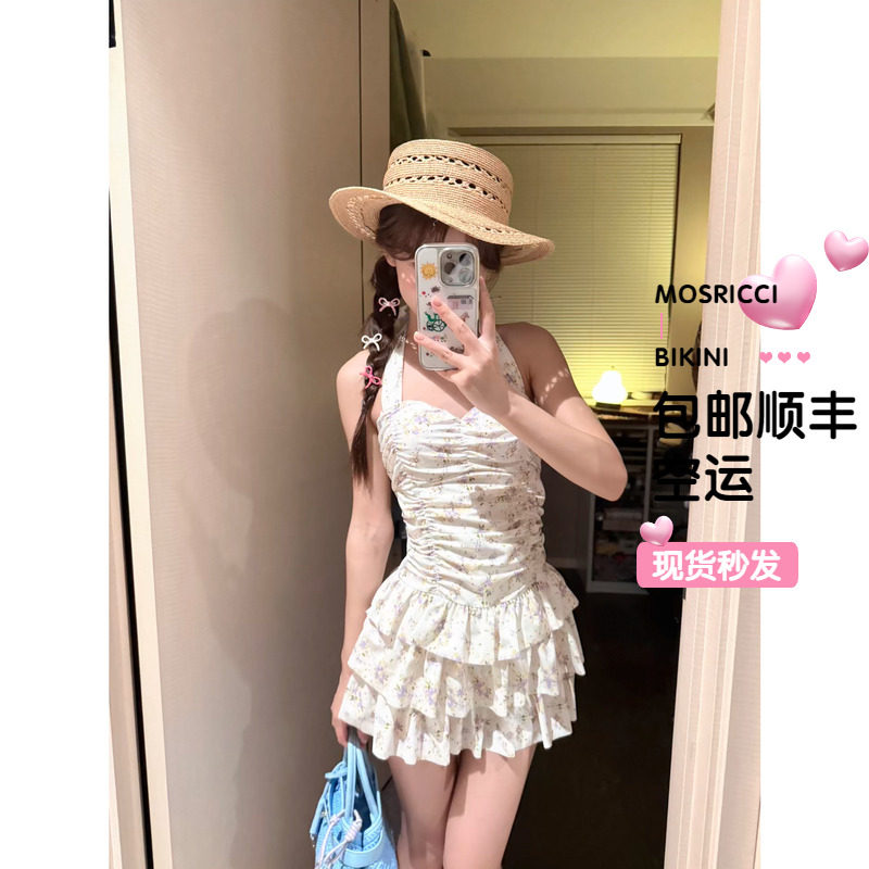 法式复古碎花连体泳衣女2025新款高级感小胸聚拢显瘦保守温泉度假