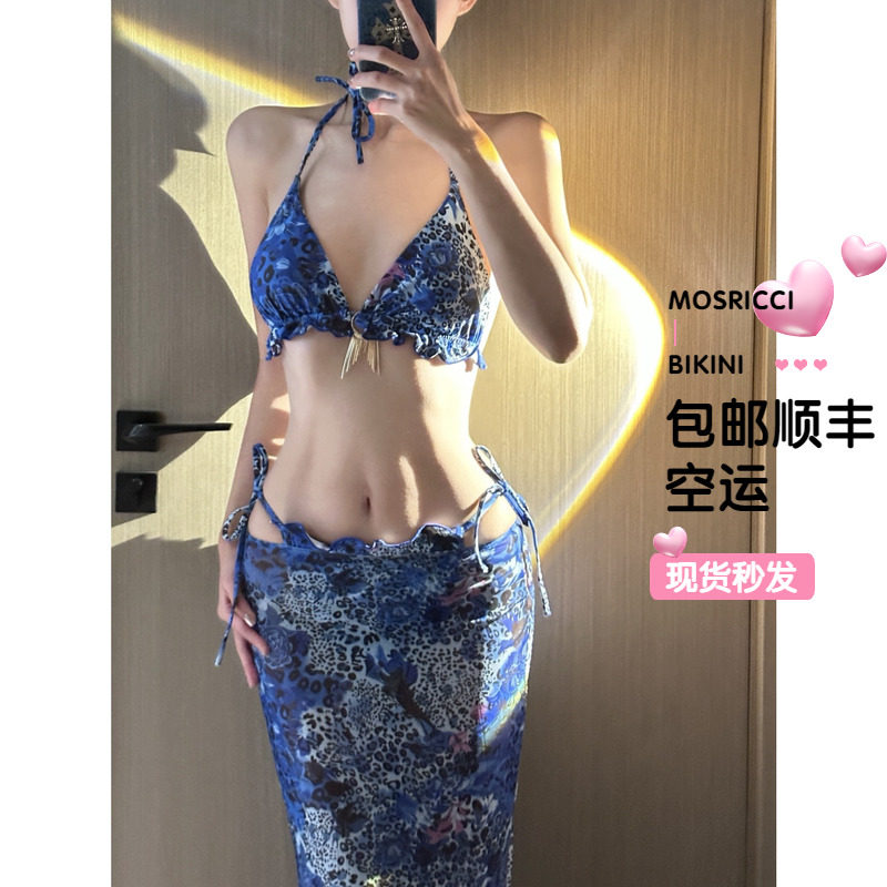 欧美性感比基尼女神沙滩度假长裙小胸泰国纯欲三角修身显瘦包臀