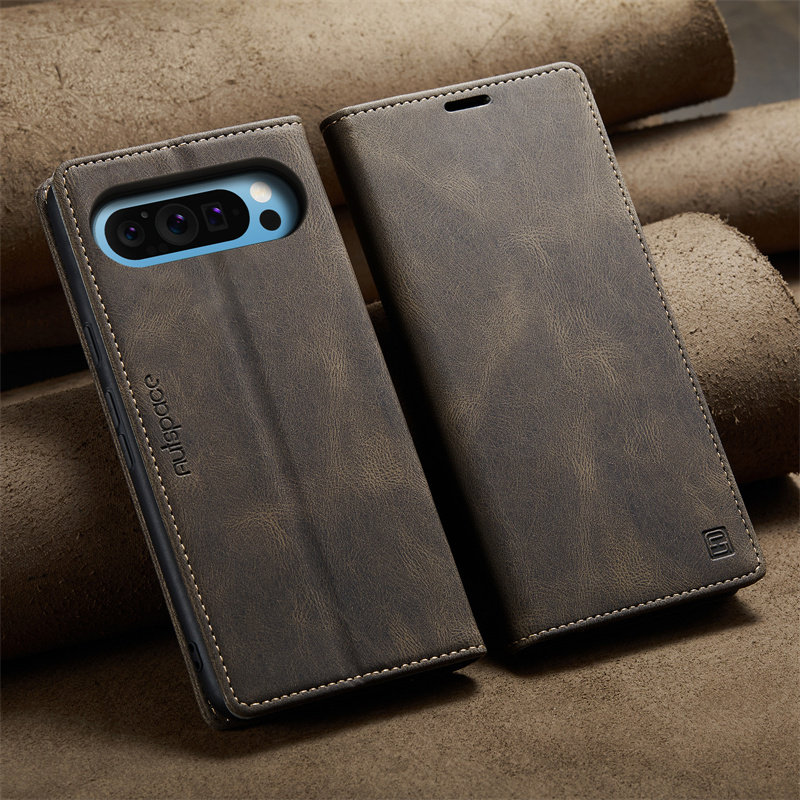 多功能纯色手机壳适用谷歌Google pixel9皮质9proXL翻盖钱包磨砂支架商务6/7pro可插卡pixel8pro皮套保护套男