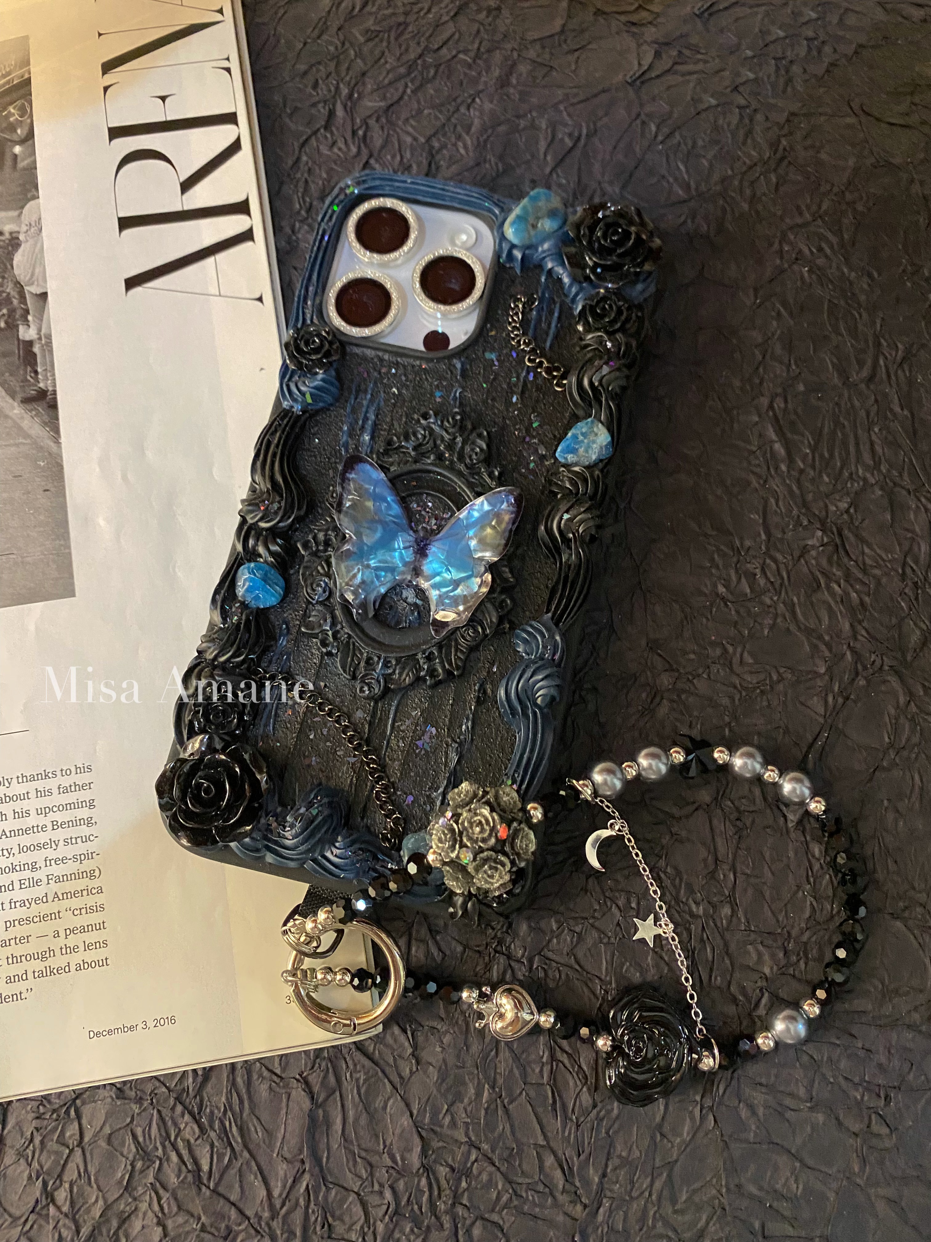 原创手工奶油胶手机壳成品暗黑复古适用于iphone16pm华为小米vivo