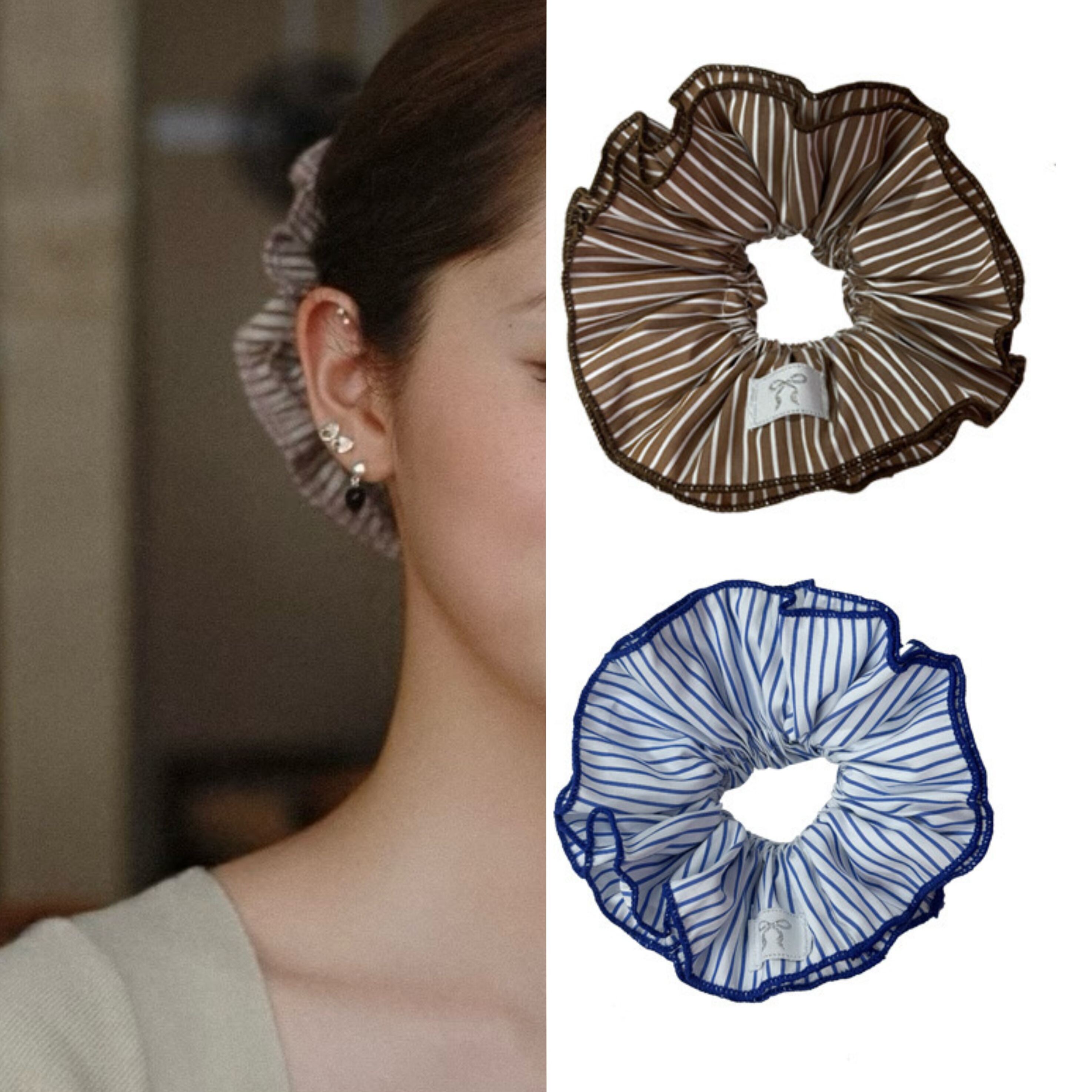 欧阳娜娜同款棕色条纹发圈大肠发圈头绳韩系慵懒风发绳丸子头发饰