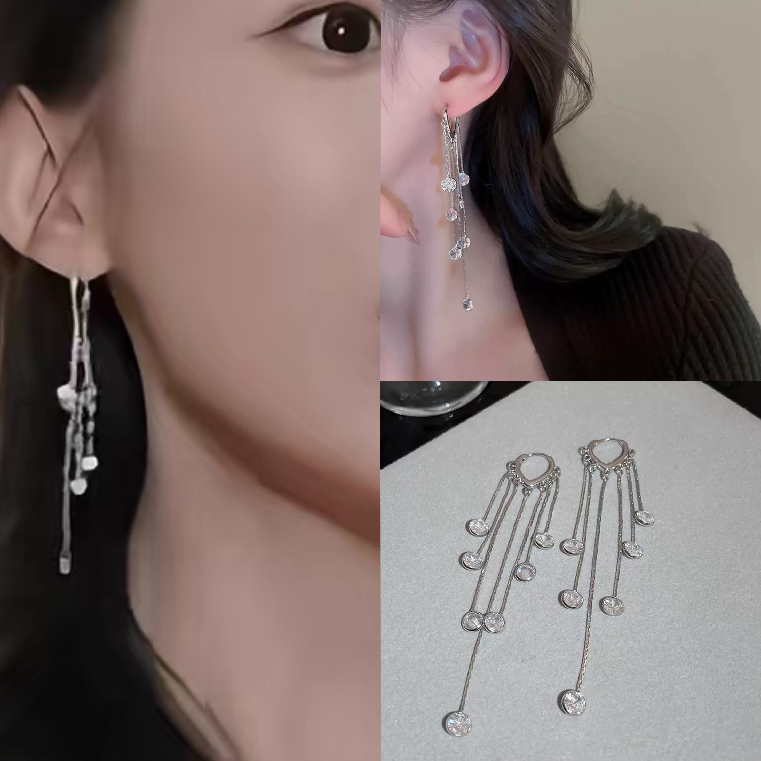 柯爱林多多同款耳环超仙锆石长流苏耳扣小众设计感显瘦显脸小耳坠