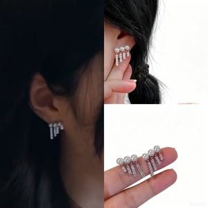 柳柳同款耳环超仙法式复古仿珍珠耳钉女轻奢短款流苏耳坠爆款耳饰