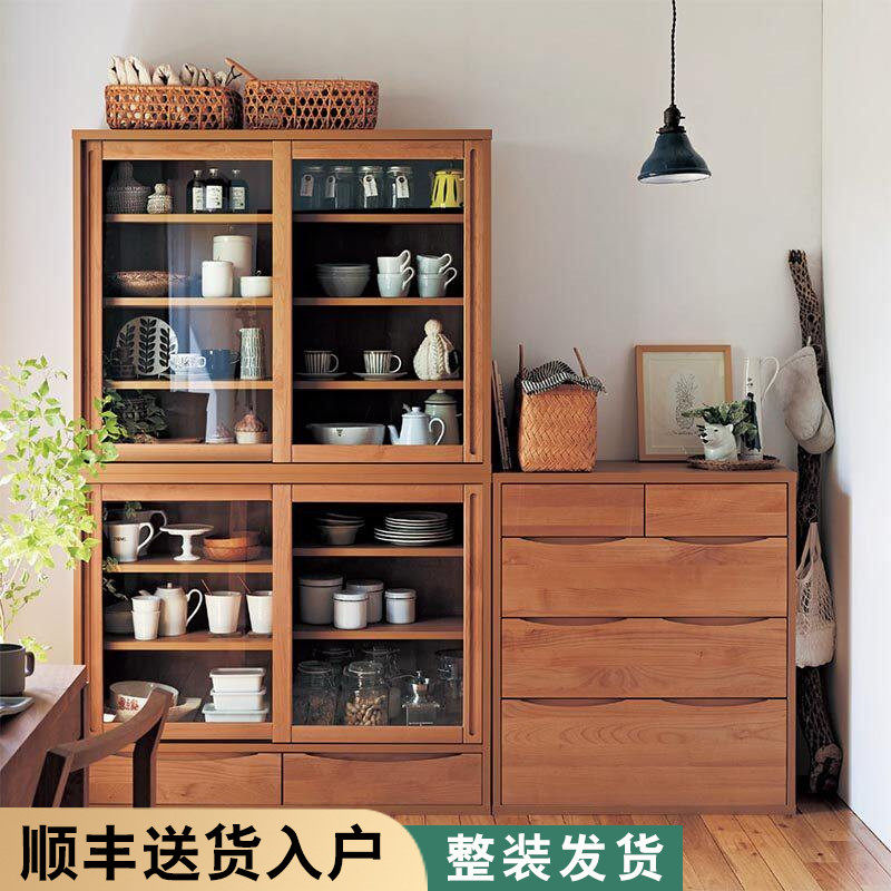 实木收纳柜家用书柜茶水柜客厅展示柜矮柜玻璃柜杯具柜碗柜餐具柜