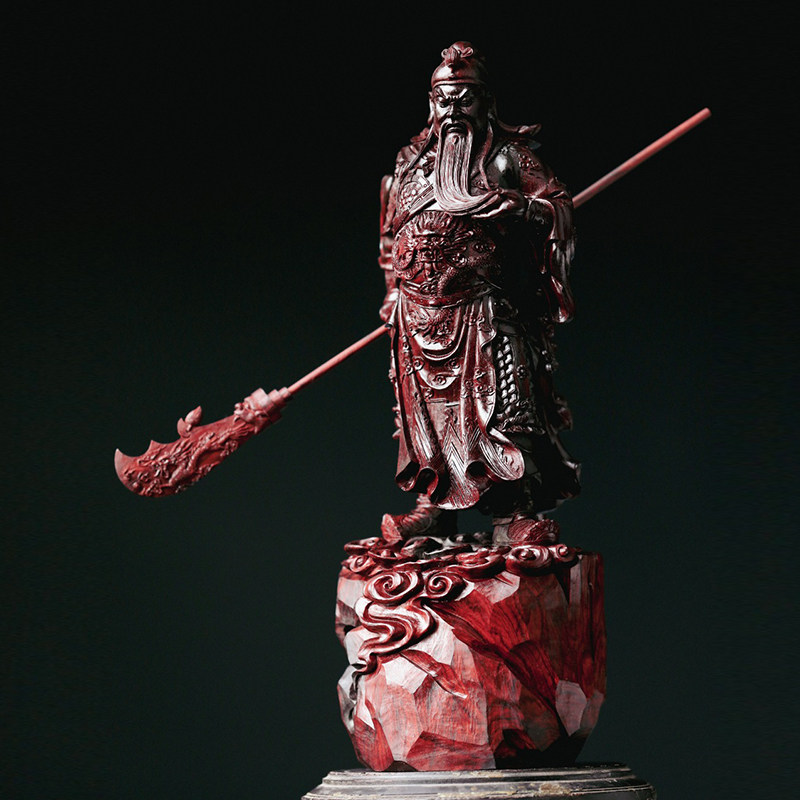印度小叶紫檀木关公摆件工艺品实木清刀关羽关二爷红木武财神佛像