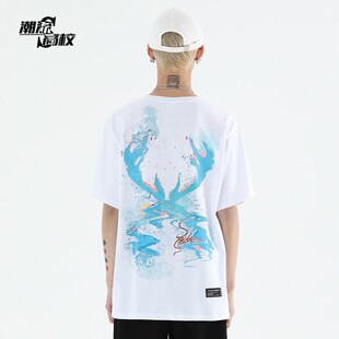 情侣百搭街头纯棉休闲T恤 鹿角涂鸦宽松短袖 潮流高校 PCMY潮牌夏季