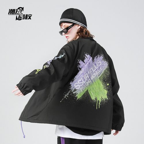 翻领春秋冬宽松渐变夹克涂鸦