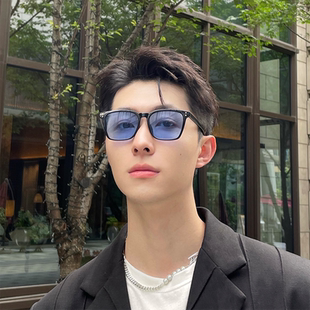 韩国高级感墨镜ins蓝色男士 开车专用防紫外线太阳镜女配近视眼睛